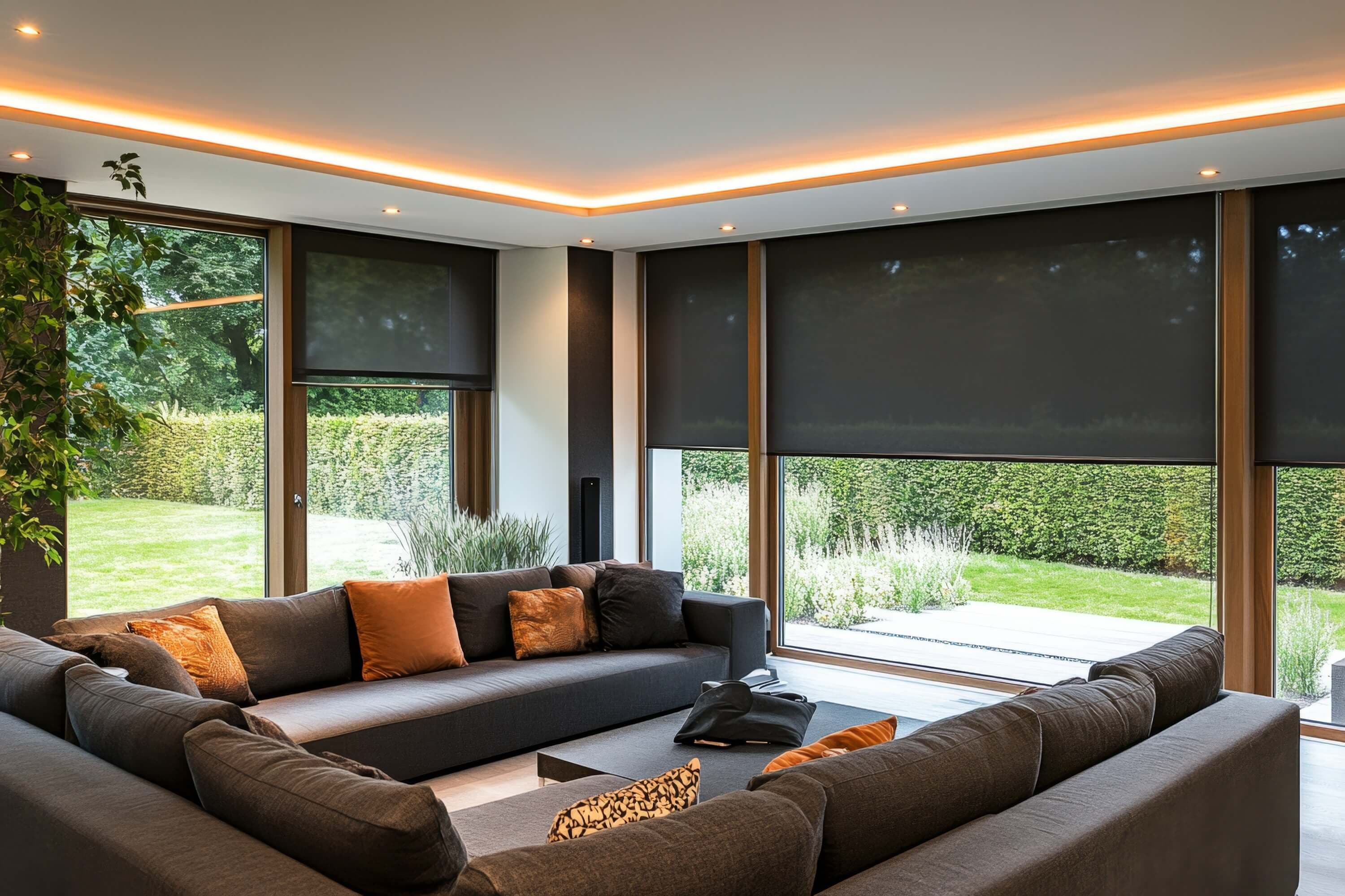 A window with automatic blinds.