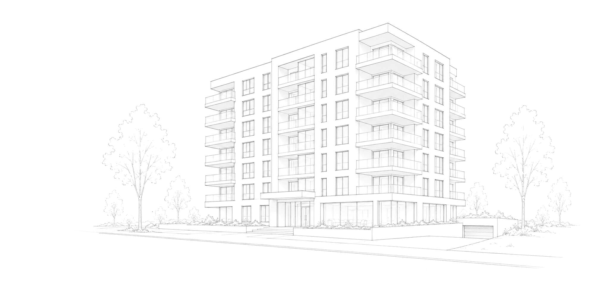 Drawing illustrating an apartment building